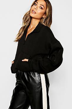 Boohoo Zip Front High Neck Sweat