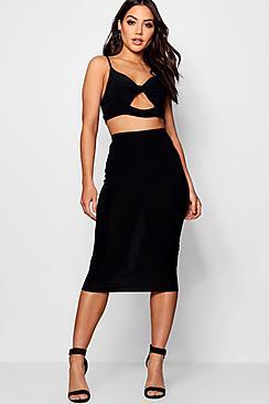 Boohoo Elle Bow Cami Slinky Skirt Co-ord Set