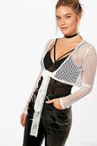Boohoo Mia Fishnet Tie Back Long Sleeve Crop