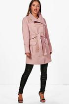 Boohoo Petite Patsy Funnel Neck Belted Military Coat