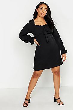 Boohoo Plus Off Shoulder Tie Front Dress