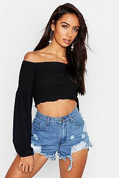Boohoo Shirred Off The Shoulder Top