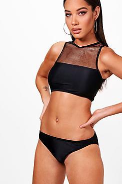 Boohoo Benidorm Mesh Insert Crop Bikini