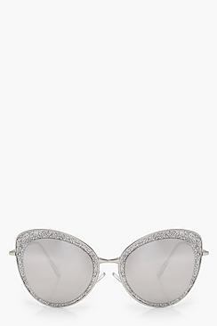Boohoo Julie Oversize Glitter Cat Eye Sunglasses