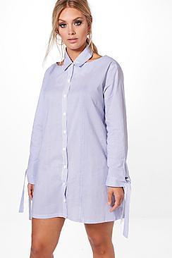 Boohoo Plus Sarah Cut Out Detail Stripe Shirt Dress