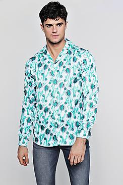 Boohoo Painted Floral Print Long Sleeve Satin Shirt