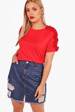 Boohoo Plus Ruffle Trim Shoulder Top