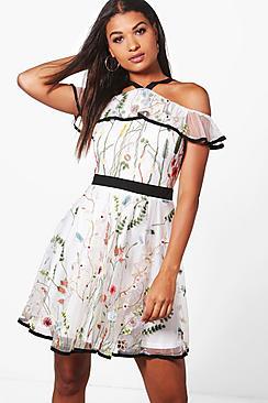Boohoo Boutique Ria Organza Ruffle Skater Dress