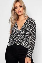 Boohoo Plus Tiger Print Tie Front Blouse