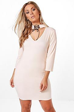Boohoo Plus Maria Choker Lace Up Bodycon Dress