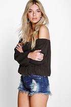 Boohoo Blair Woven Crinkle Off The Shoulder Top