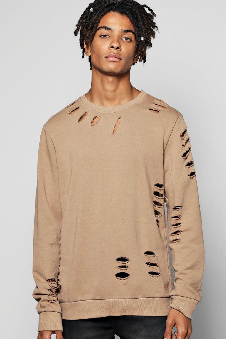 Boohoo Distressed Jumper Taupe