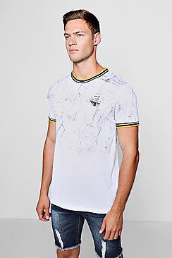 Boohoo Faded Marble Print T-shirt With Sports Rib