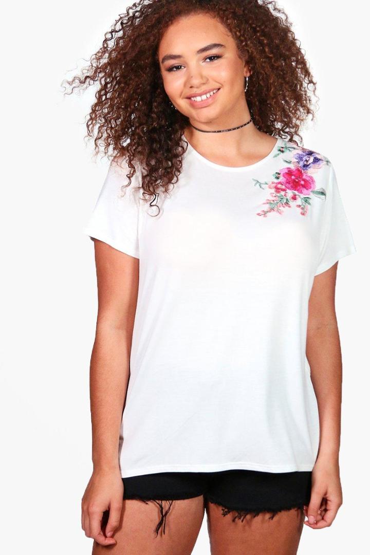Boohoo Plus Olivia Floral T-shirt Ivory