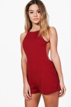 Boohoo Petite Renee Backless Cut Out Playsuit Merlot