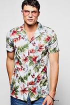 Boohoo Tropical Floral Print Short Sleeve Revere Shirt