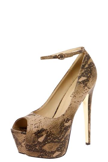 Boohoo Aiva Tan Faux Snakeskin Platform Heels - Tan