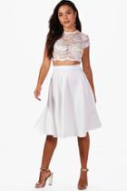 Boohoo Petite Natasha Lace Crop And Full Midi Skirt Co-ord Ivory