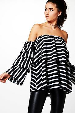 Boohoo Emily Stripe Woven Off The Shoulder Top