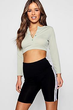 Boohoo Petite Button Front Rib Crop Top