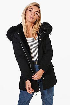 Boohoo Faye Boutique Faux Fur Hood Parka
