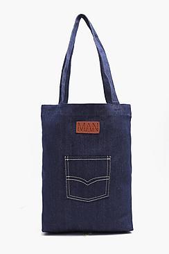Boohoo Man Embroidered Denim Tote Bag