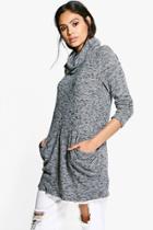 Boohoo Keira Soft Knit Slouchy Tunic With Snood Charcoal