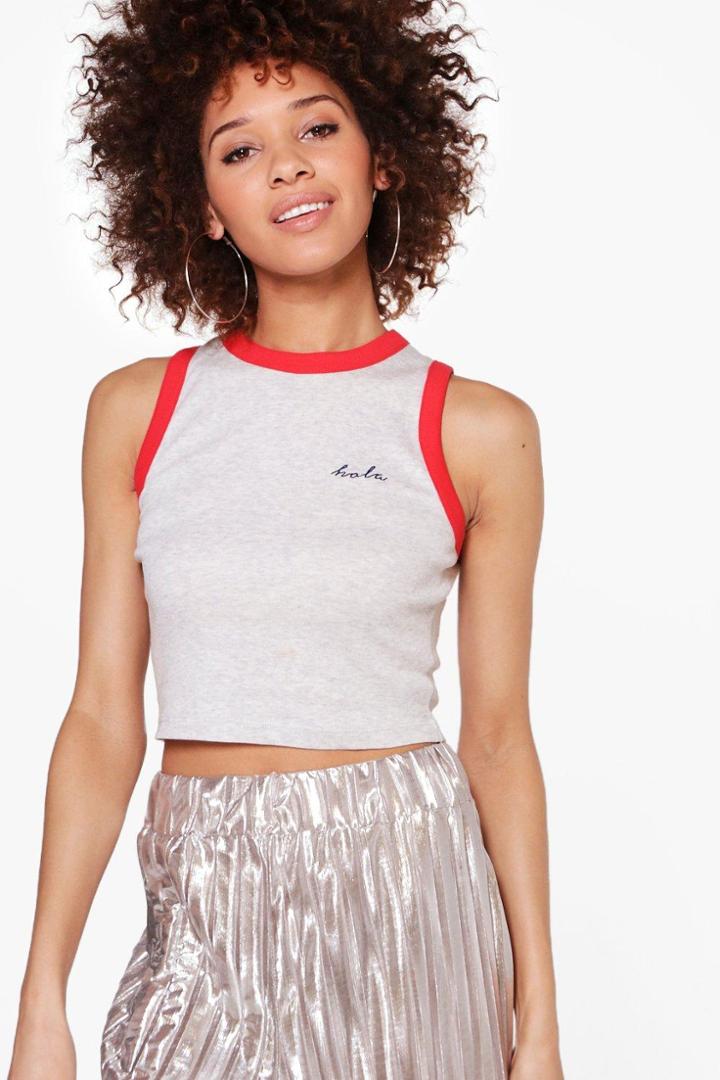 Boohoo Alice Hola Contrast Ringer Tank Top Grey