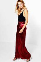 Boohoo Saskia Tie Waist Satin Woven Wide Leg Trousers