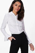 Boohoo Lela Flare Cuff Frill Detail Woven Shirt