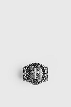Boohoo Emboss Cross Signet Ring