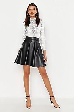 Boohoo Tall Pu Skater Skirt