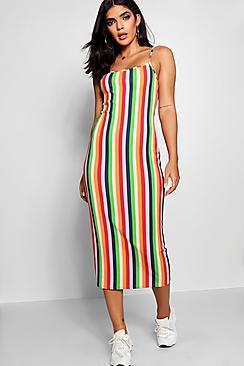 Boohoo Square Neck Cami Stripe Midaxi Dress