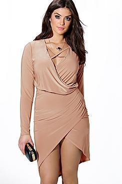 Boohoo Plus Lydia Wrap Front Slinky Dress