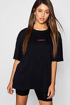 Boohoo Micro Woman Embroidered Slogan T-shirt
