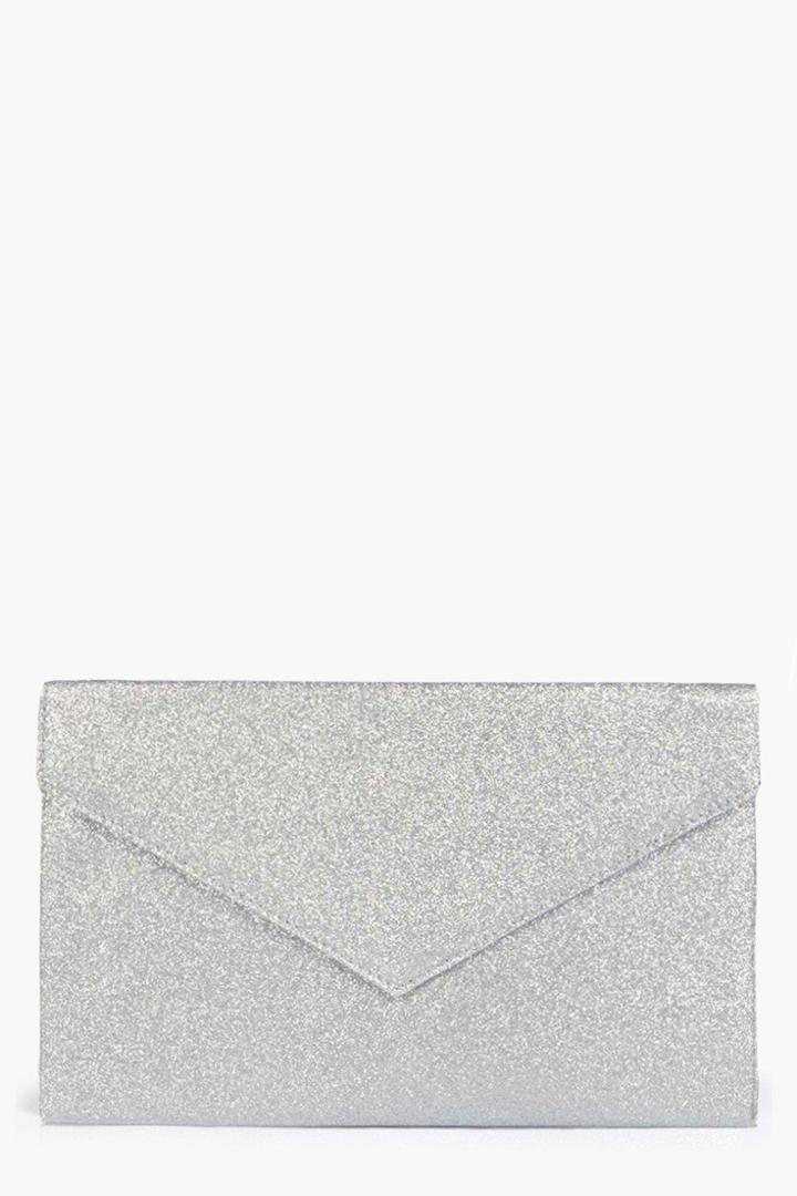 Boohoo Anne Glitter Envelope Clutch Silver