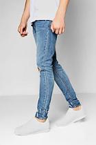 Boohoo Mid Blue Skinny Fit Ripped Knee Denim Jeans