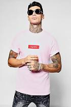 Boohoo Man Red Box Logo Print Rolled Sleeve T-shirt