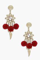 Boohoo Amy Diamante And Pom Statement Earrings