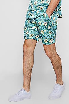 Boohoo Floral Print Drawstring Satin Short Co-ord