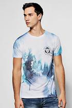 Boohoo Blue + White Floral Fade Sublimation T Shirt