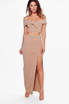 Boohoo Mia Off Shoulder Crop & Maxi Skirt Co-ord Set