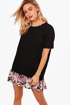 Boohoo Camo Mesh Detail Shift Dress