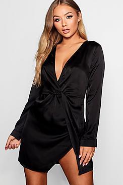 Boohoo Satin Twist Knot Detail Dress