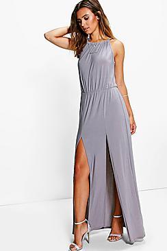Boohoo Petite Jaylyn Plait Detail Split Leg Maxi Dress