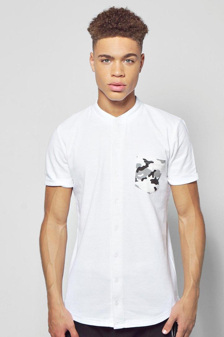 Boohoo Camo Pocket Grandad Shirt White