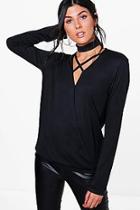 Boohoo Grace Wrap Choker Knitted Top