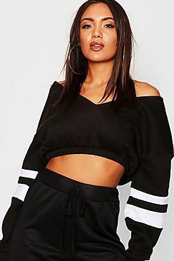 Boohoo Sports Stripe V Neck Sweat
