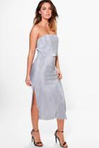 Boohoo Aisha Pleated Double Layer Midi Dress Silver