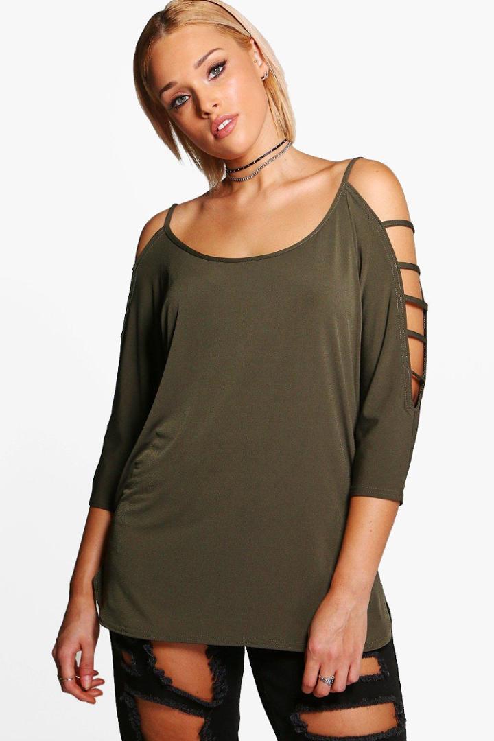 Boohoo Plus Edith Strappy Detail Top Khaki